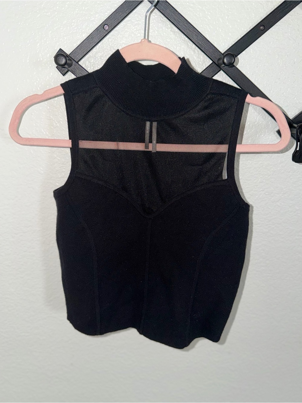 Anthropologie Black Mesh Mock Neck Sleeveless Corset Knit Top XS - Picture 2 of 4